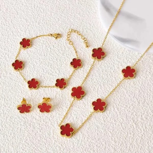 Ensemble de Bijoux Fleurs Tendance Rouge