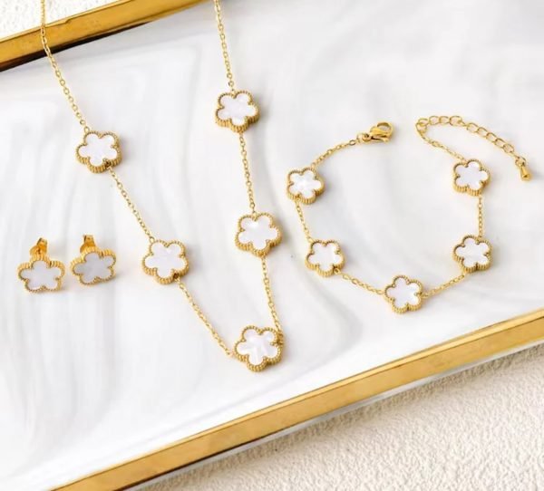 Ensemble de Bijoux Fleurs Tendance Blanc