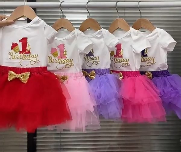 Robe d'anniversaire bébé 1an fille 3pièces – Image 3
