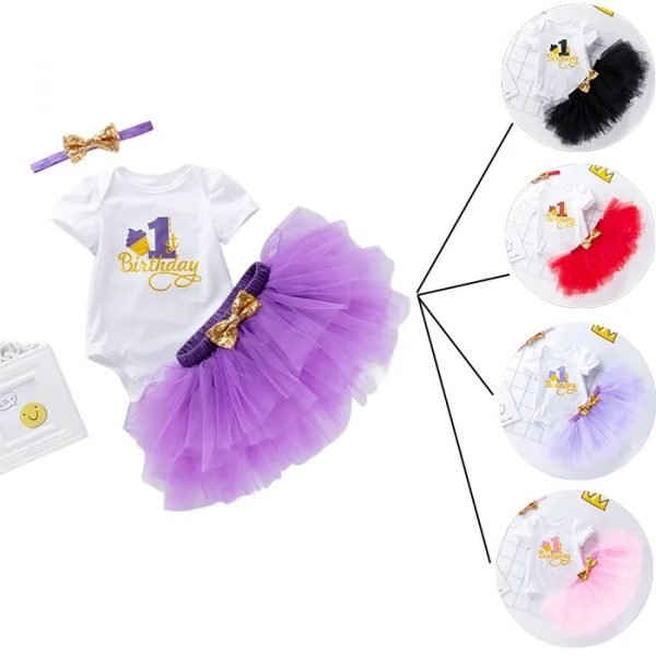 Robe d'anniversaire bébé 1an fille 3pièces – Image 2