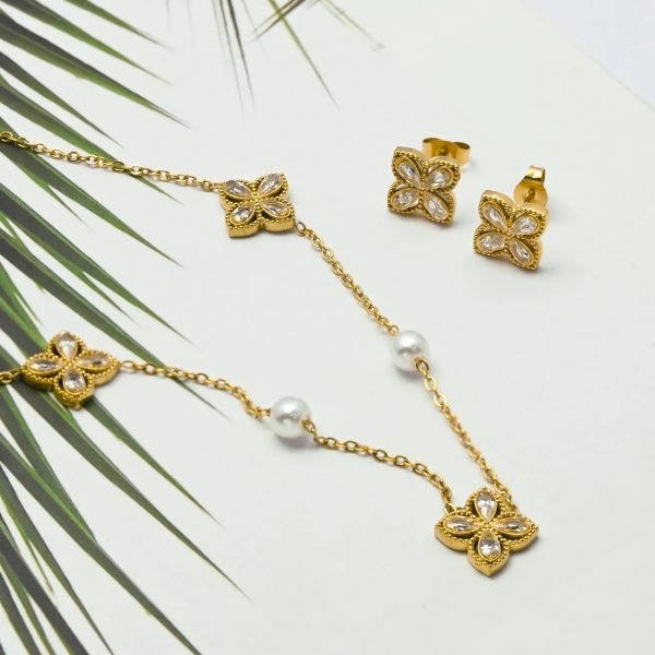 Ensemble Collier et Boucles d'Oreilles Trèfle en Acier Inoxydable