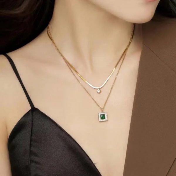 Collier pendentif serpent chaîne plate double couche – Image 2