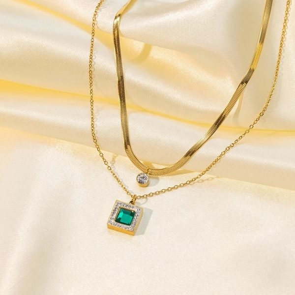 Collier pendentif serpent chaîne plate double couche – Image 3