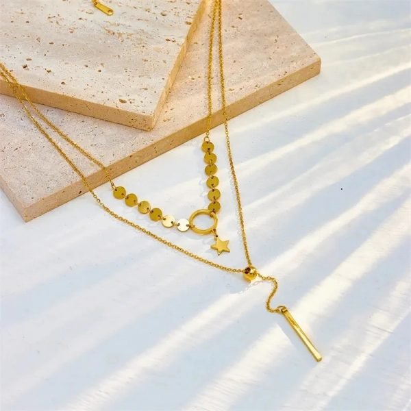 Collier ras du cou étoile en acier inoxydable multicouche – Image 4