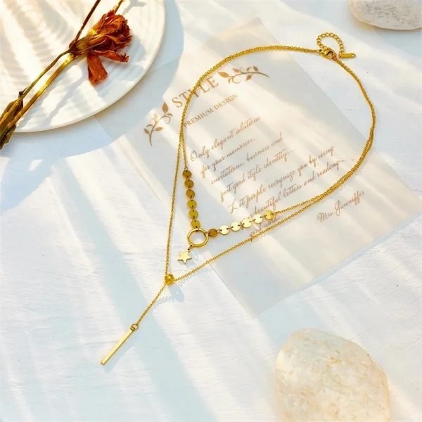 Collier ras du cou étoile en acier inoxydable multicouche – Image 3