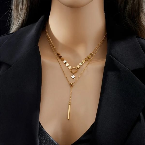 Collier ras du cou étoile en acier inoxydable multicouche