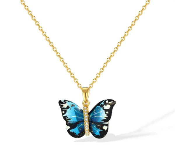 Collier Papillon en Acier Inoxydable avec Strass Dégradés – Image 3