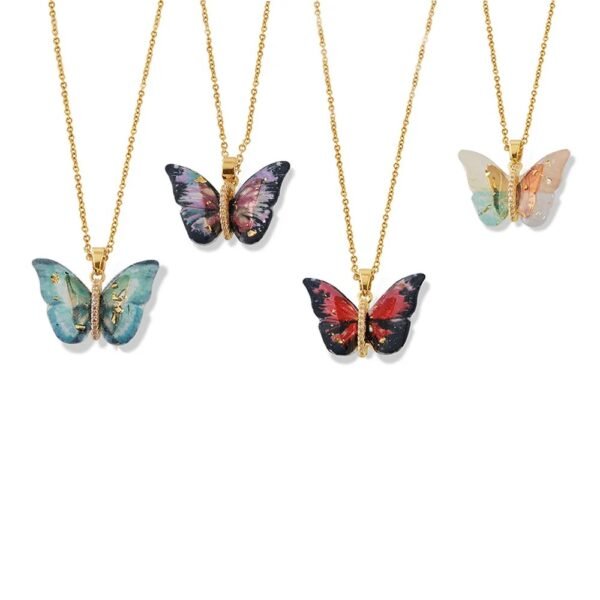 Collier Papillon en Acier Inoxydable avec Strass Dégradés – Image 2