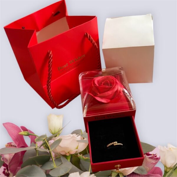 SAINT VALENTIN – Box Fleur Rouge & Bagues Fines Réglables