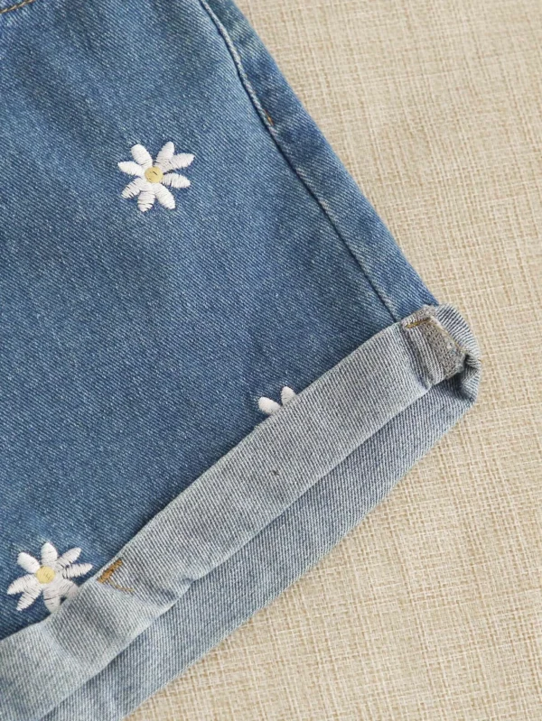 SHEIN VCAY Short jean broderie marguerite – Image 3