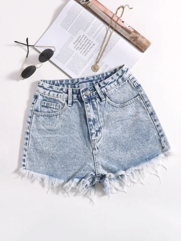 SHEIN EZwear Short jean ourlet effiloché