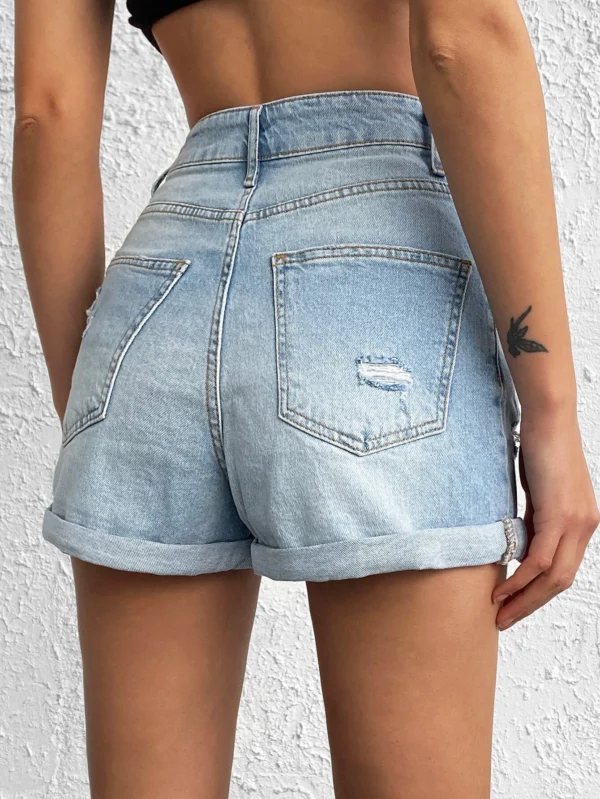 Short jeanDéchiré ourlet roulé – Image 2