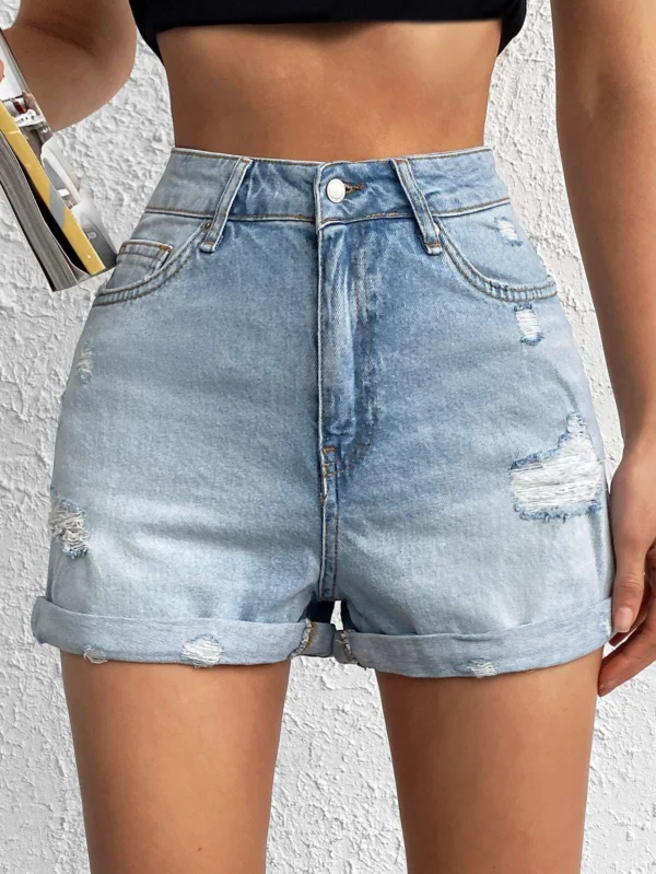 Short jeanDéchiré ourlet roulé