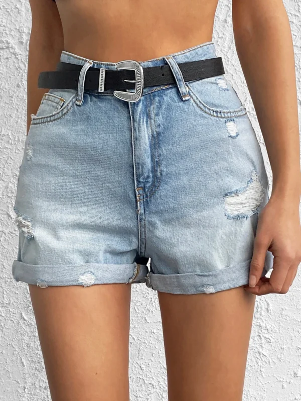 Short jeanDéchiré ourlet roulé – Image 4