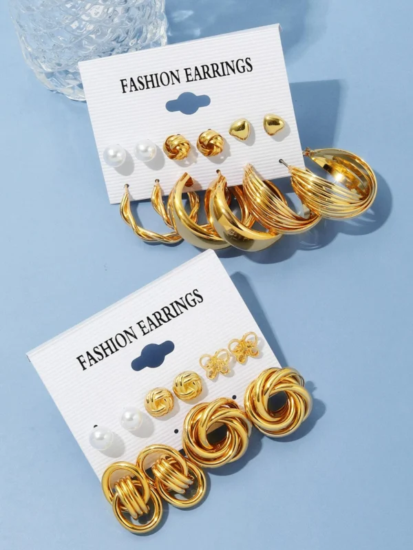 11 paires/set Boucles d'oreilles avec faux perles – Image 3