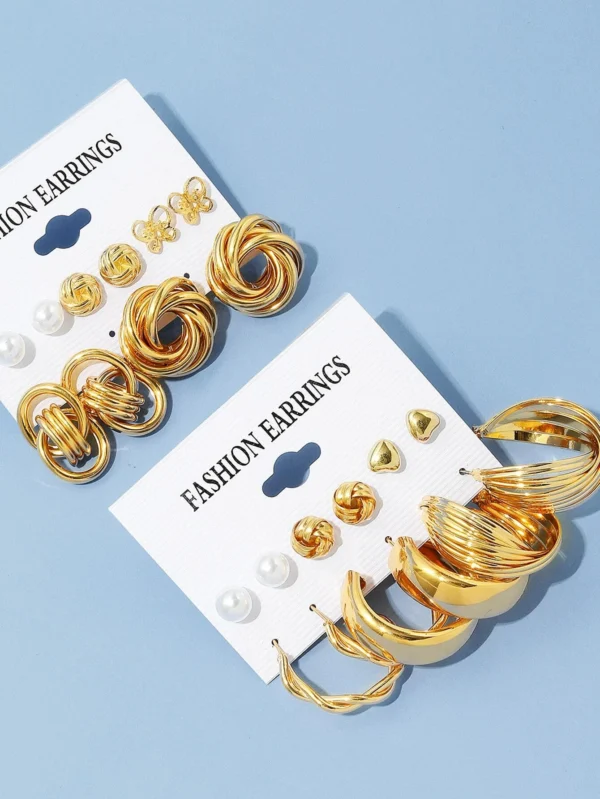 11 paires/set Boucles d'oreilles avec faux perles – Image 4