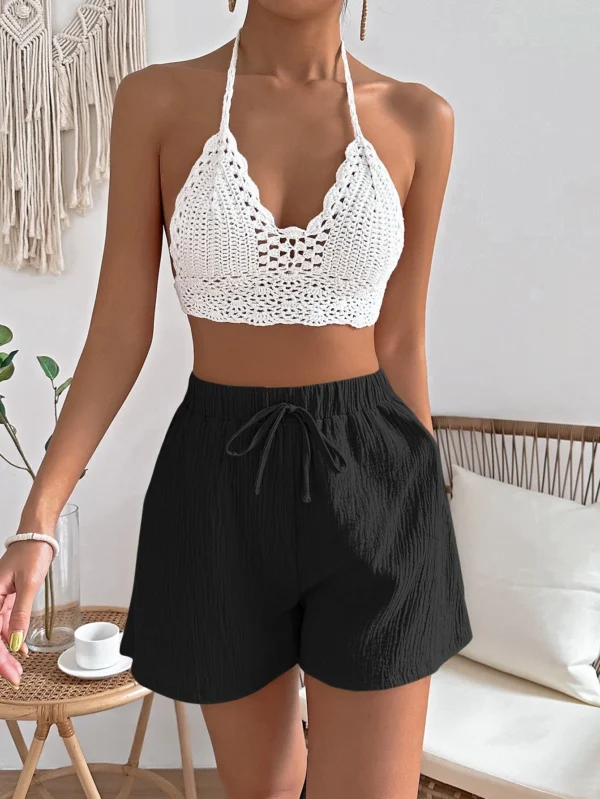 SHEIN VCAY ShortsTaille nouée noir – Image 3