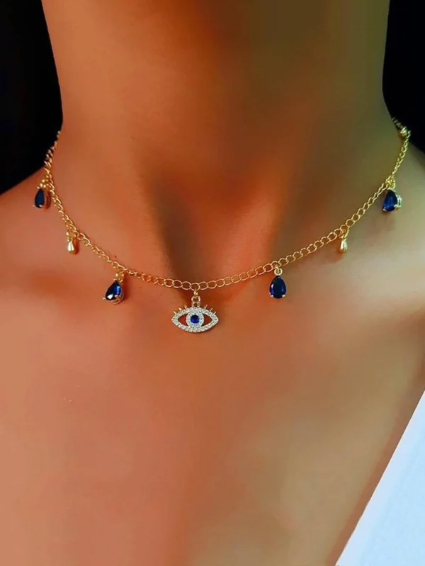 1 pièce Collier à pendentif en alliage à strass œil