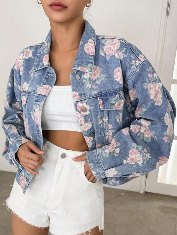 DAZY Veste en jean imprimé floral