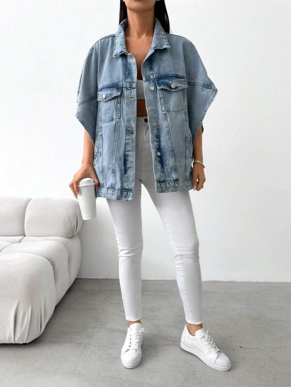 Cottnline Veste en jean manches chauve-souris – Image 3