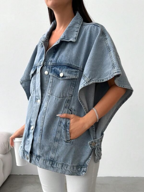 Cottnline Veste en jean manches chauve-souris – Image 4