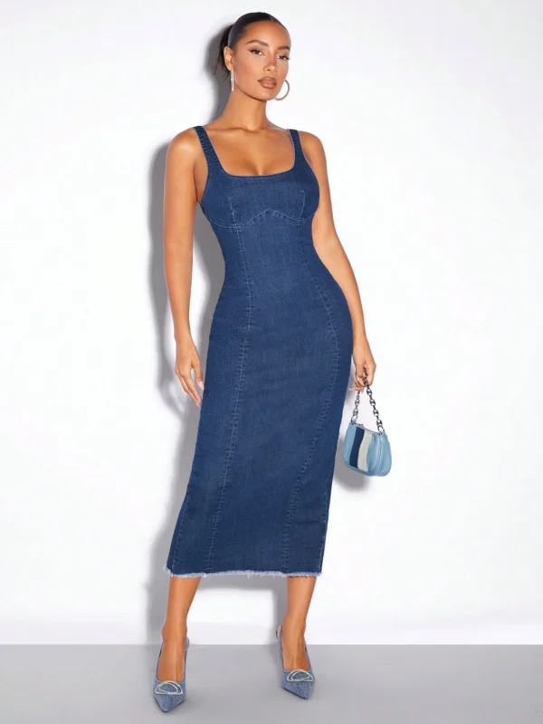 SHEIN BAE Robe en jean ajustée ourlet effiloché – Image 6