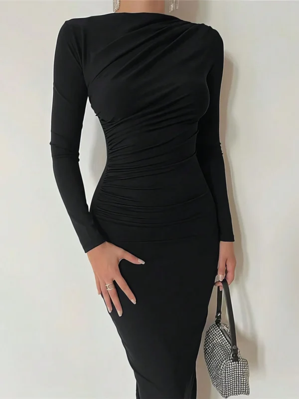 INAWLY Robe Plissée À Col Montant – Image 3