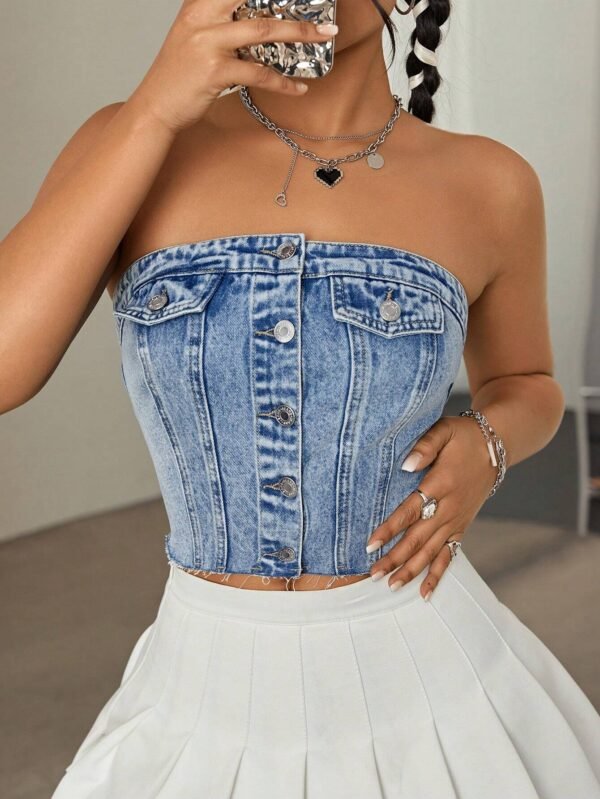 SHEIN ICON Haut bustierDenim bouton