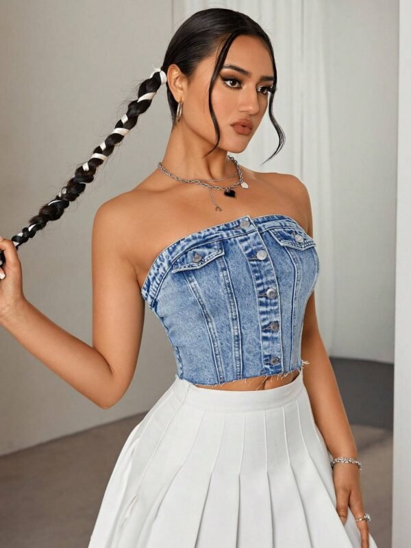 SHEIN ICON Haut bustierDenim bouton – Image 2