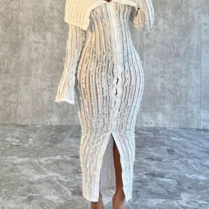 Robe en maille à manches longues et épaules