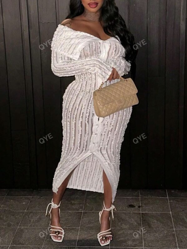 Robe en maille à manches longues et épaules – Image 3