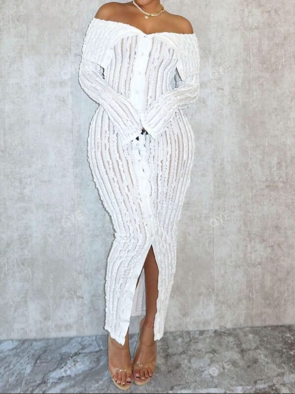 Robe en maille à manches longues et épaules – Image 5