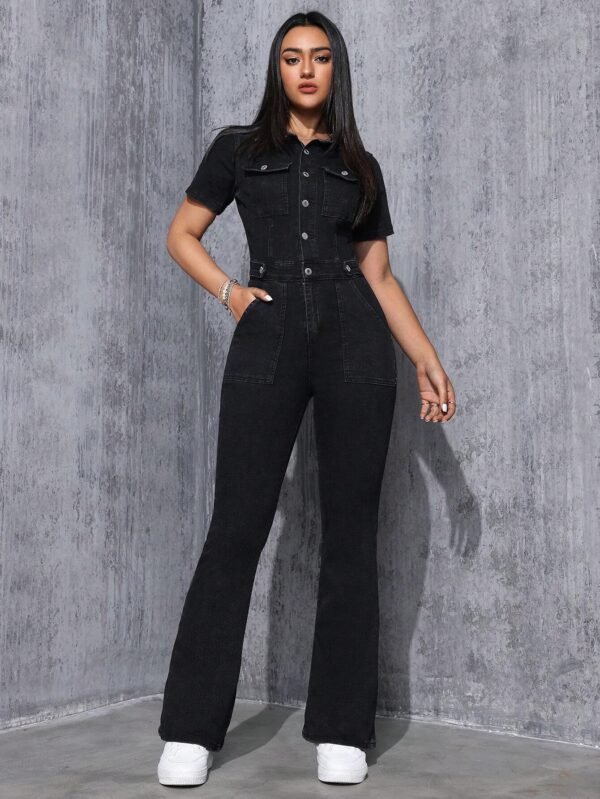 SHEIN EZwear Salopette jean jambes évasées – Image 2