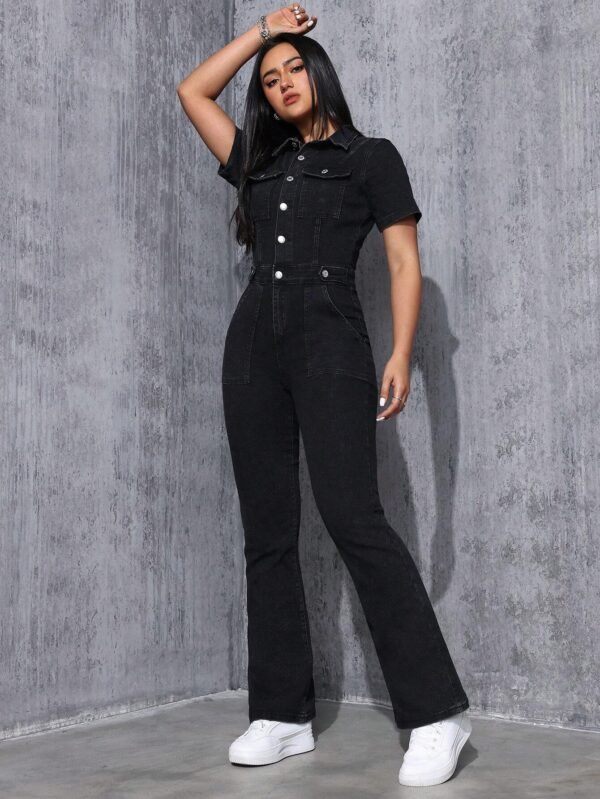 SHEIN EZwear Salopette jean jambes évasées – Image 5