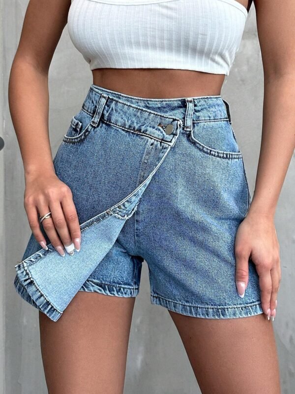 Short jean asymétrique ourlet effiloché – Image 4