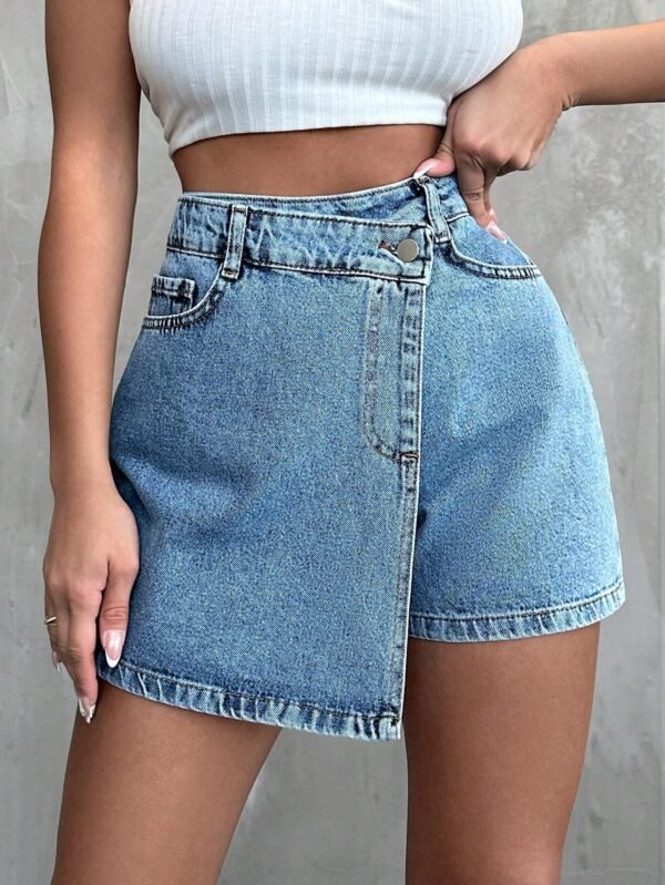 Short jean asymétrique ourlet effiloché – Image 5