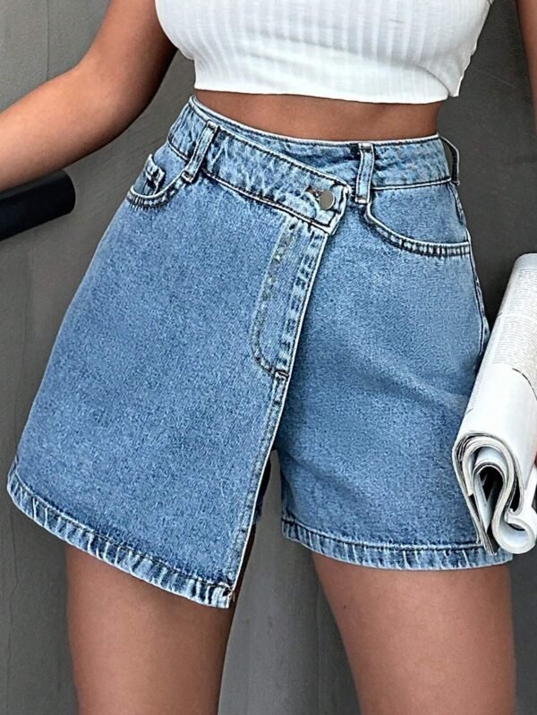 Short jean asymétrique ourlet effiloché – Image 6