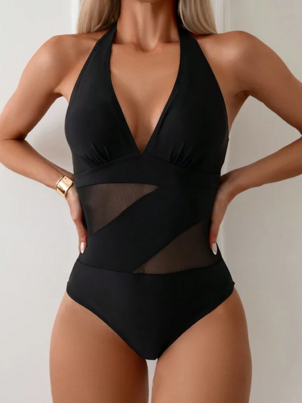 SHEIN Swim Maillot bain col V maille halter – Image 3