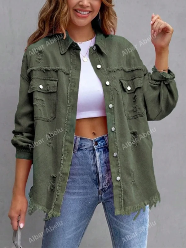 Chemise jeanDéchirée manches longues ample