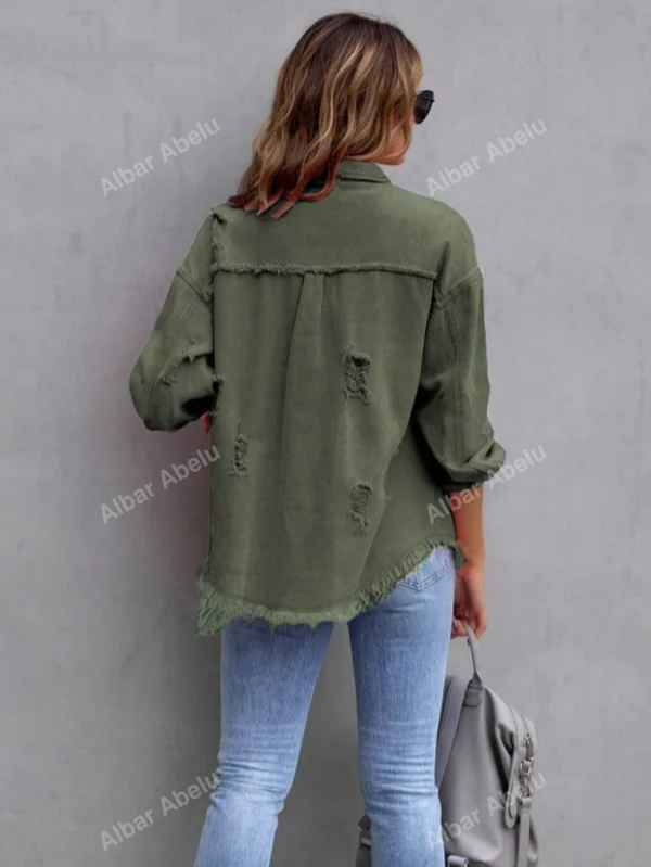Chemise jeanDéchirée manches longues ample – Image 2