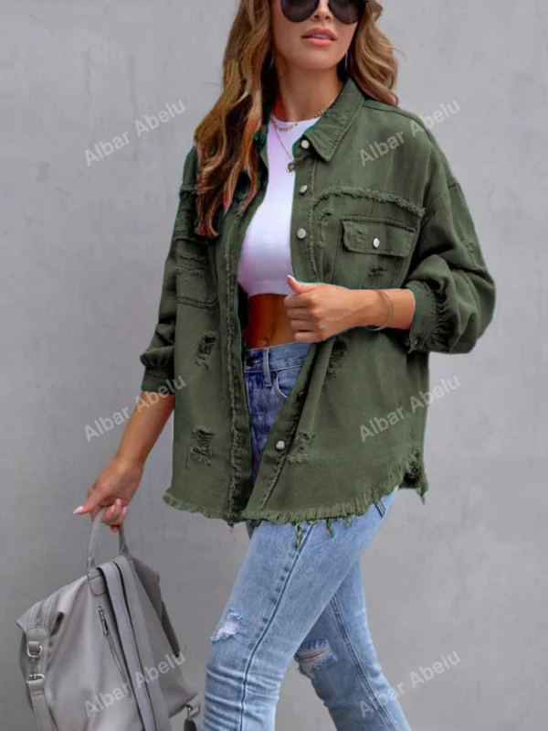 Chemise jeanDéchirée manches longues ample – Image 3