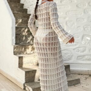 Cottnline Robe plage jacquard crochet