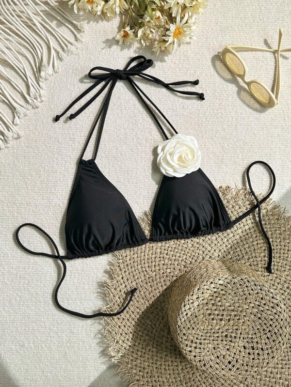 SHEIN Swim Haut bikini fleur 3D ras-du-cou