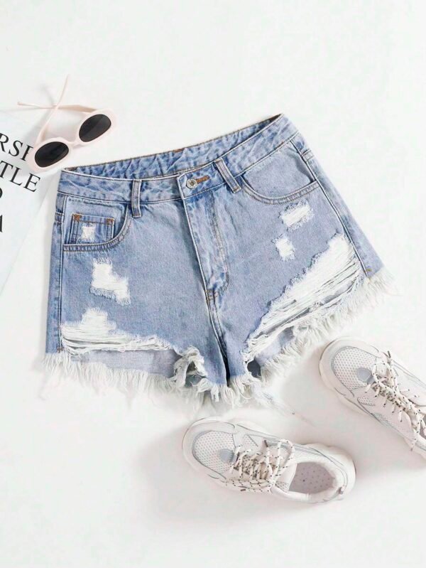 SHEIN EZwear ShortDenimDéchiré franges – Image 2
