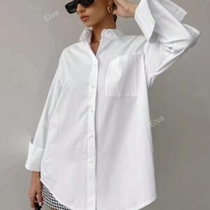 Chemise femme couleur unie, ample, à manches longues