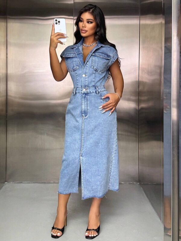 SHEIN SXY Robe en jean boutons col rabattu – Image 3