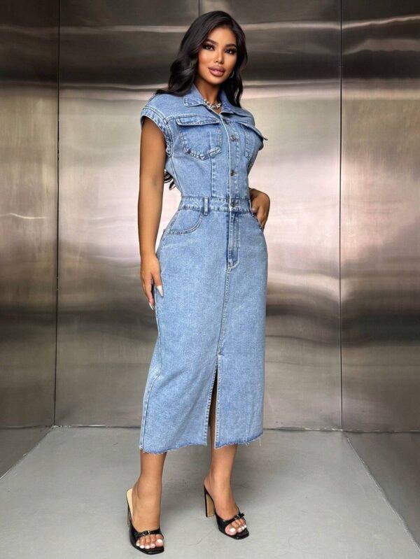 SHEIN SXY Robe en jean boutons col rabattu – Image 4