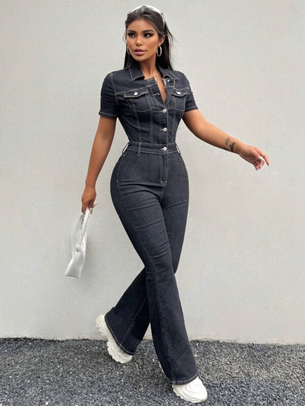 SHEIN SXY CombinaisonDenim noir évasée