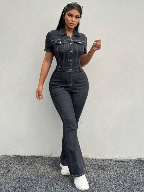 SHEIN SXY CombinaisonDenim noir évasée – Image 5