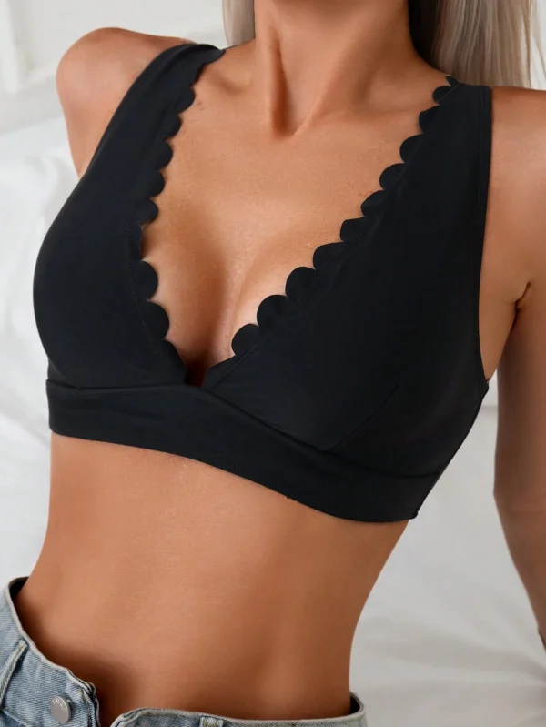 SHEIN Swim Haut bikini uni bordure coquille